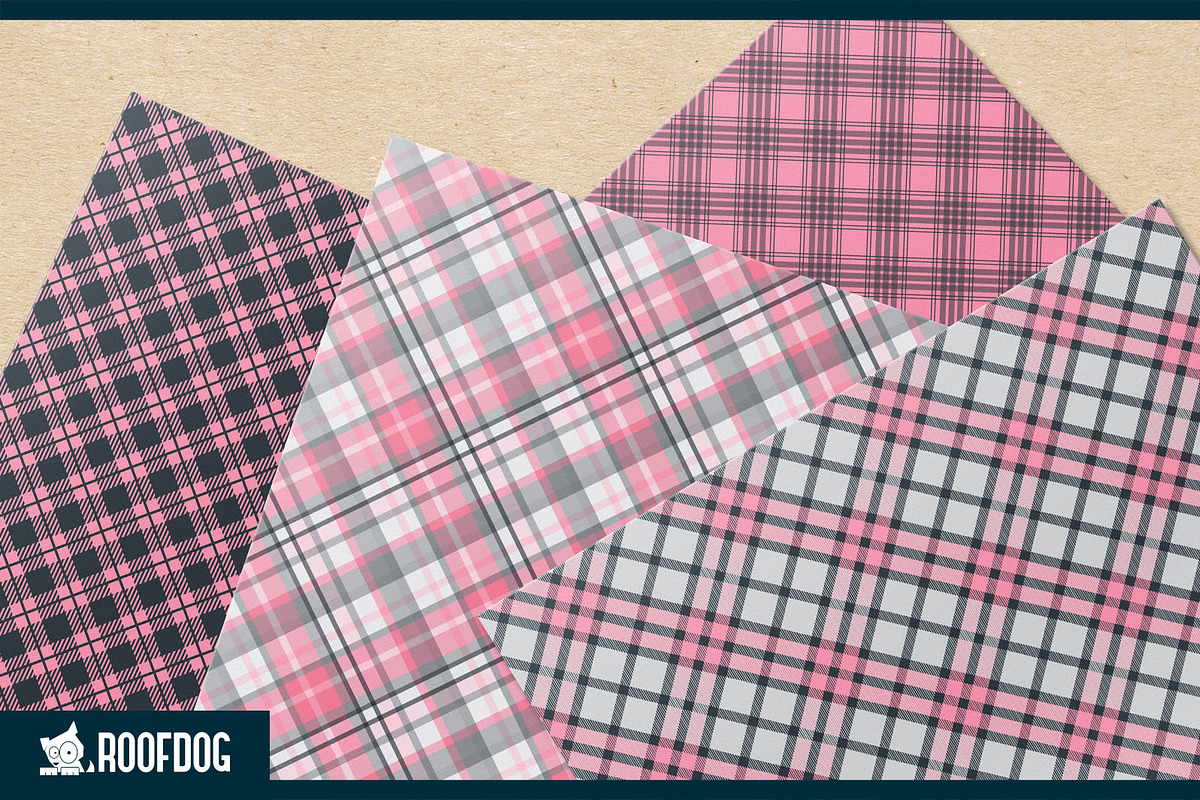 Pink and gray plaid digital paper, a Pattern Graphic by Roofdog Design