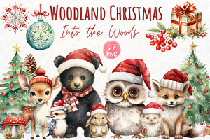 Woodland Christmas Watercolor PNG