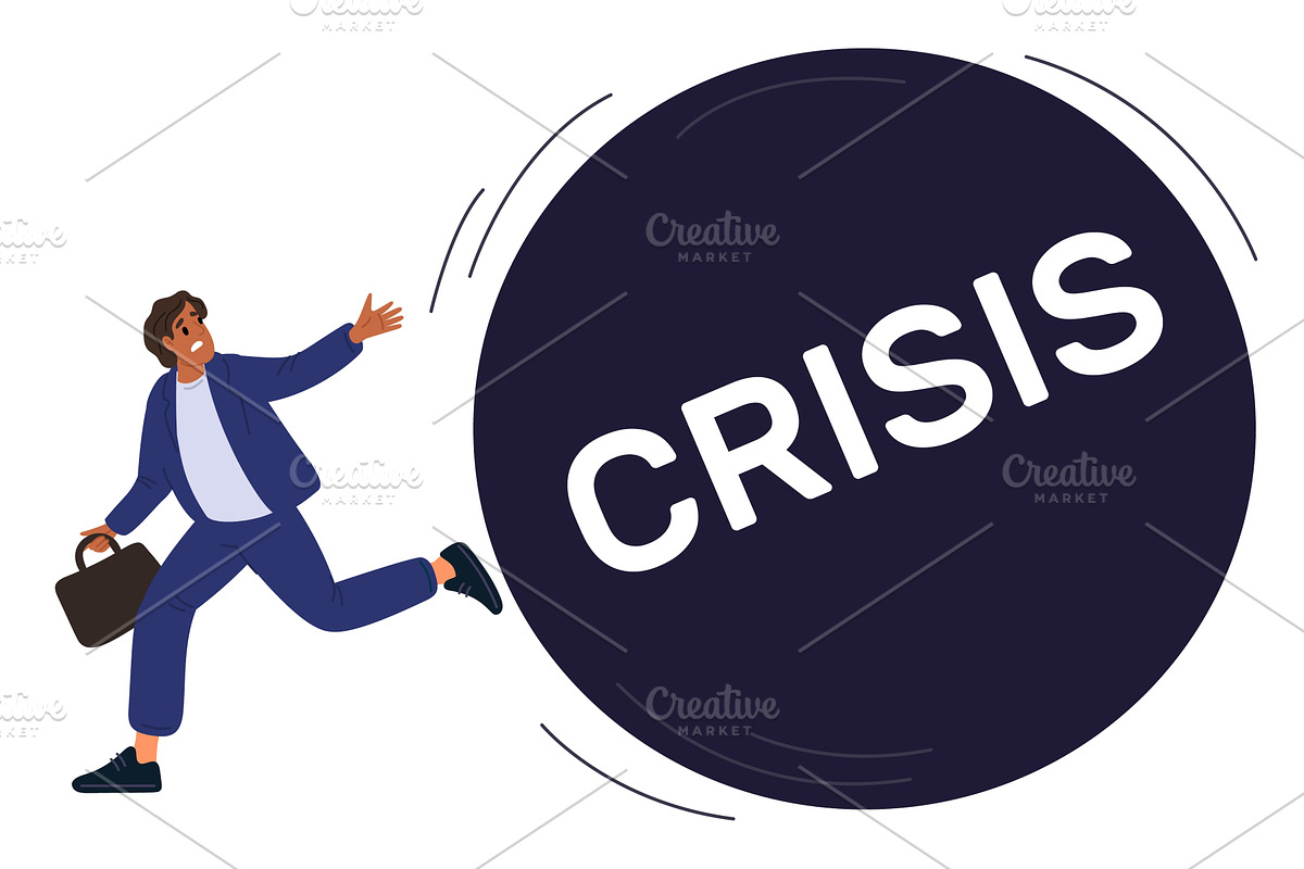 Businessman runs away from huge ball, a Finance Illustration by Vectorbuum