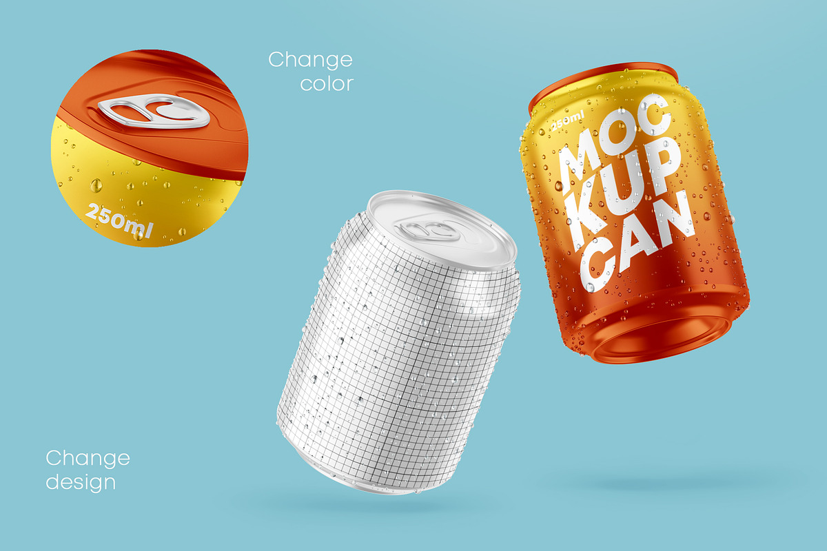 250ml 6 Small Metallic Can Mockups, a Product Mockup by Graphic Bird (Photo 2 of 9)