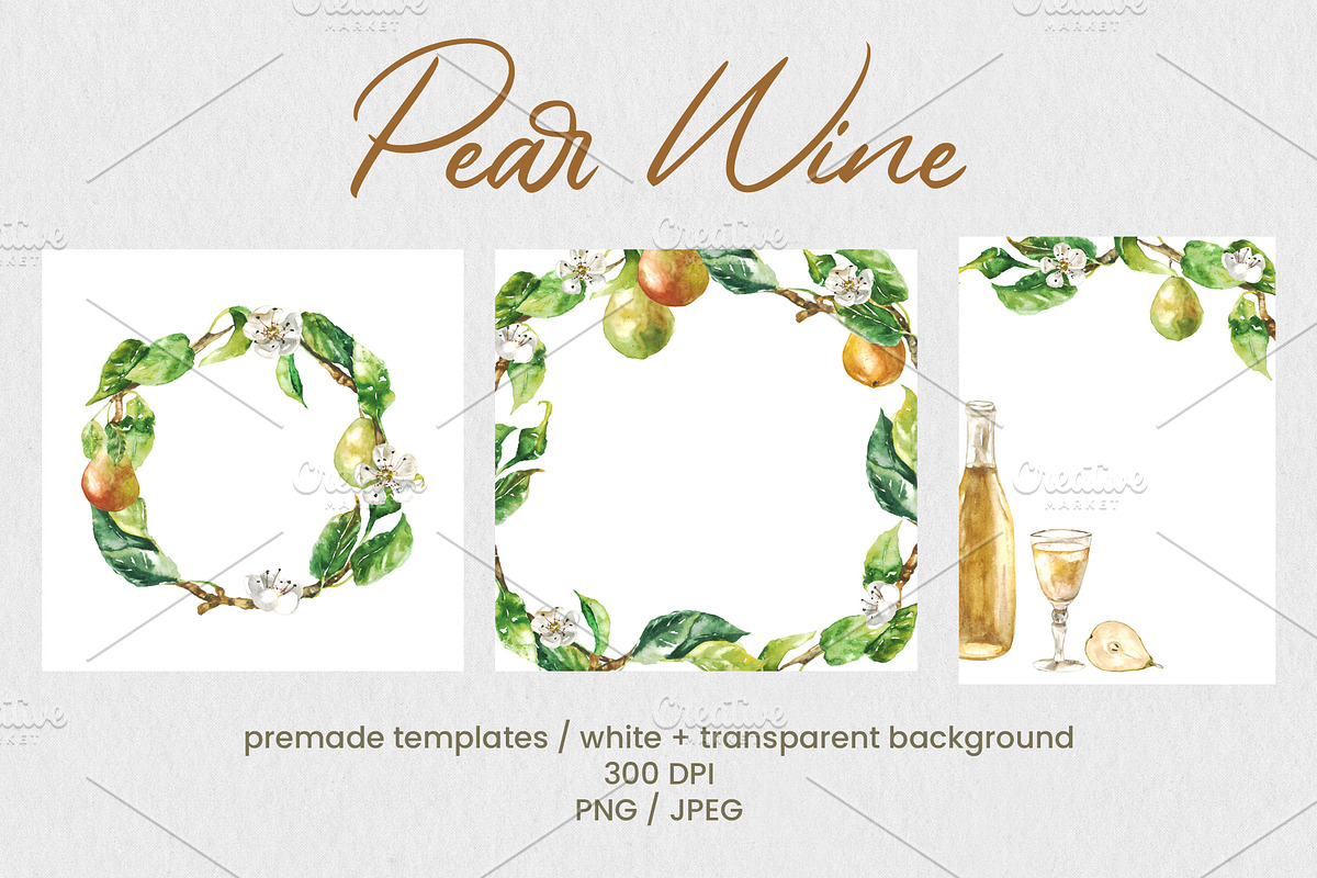 Pear Wine - Fruit Watercolor Clipart, a Decorative Illustration by foxsong (Photo 12 of 16)