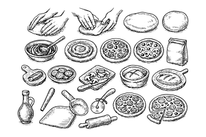 Pizza Making Process Sketch, an Object Graphic by nikagraphic