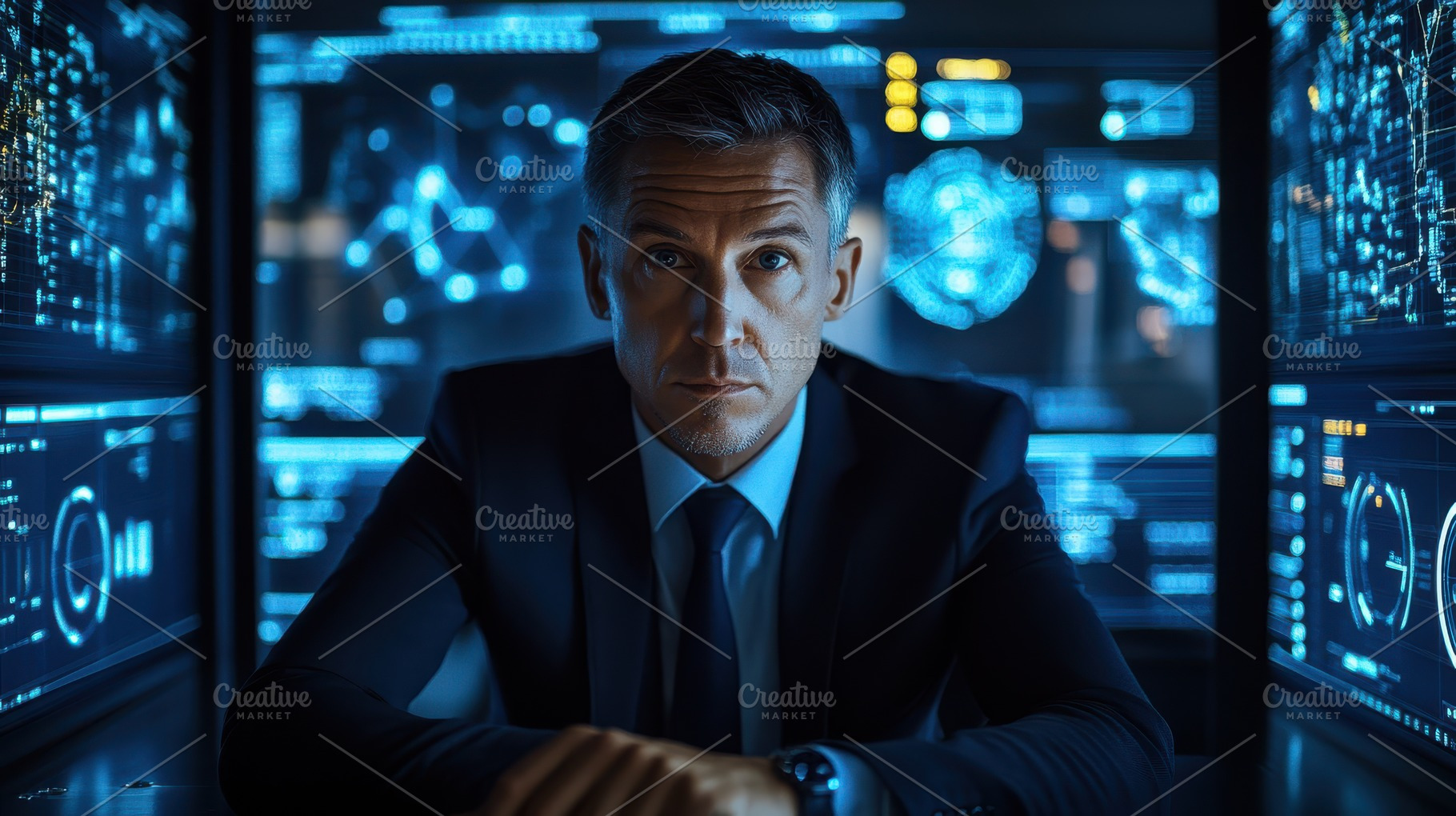 Confident man in suit facing forward, a Background Photo by Pixeness
