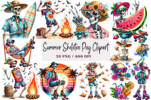 Watercolor Summer Skeleton Png Clipa, an Illustration by DreamArtGraphic