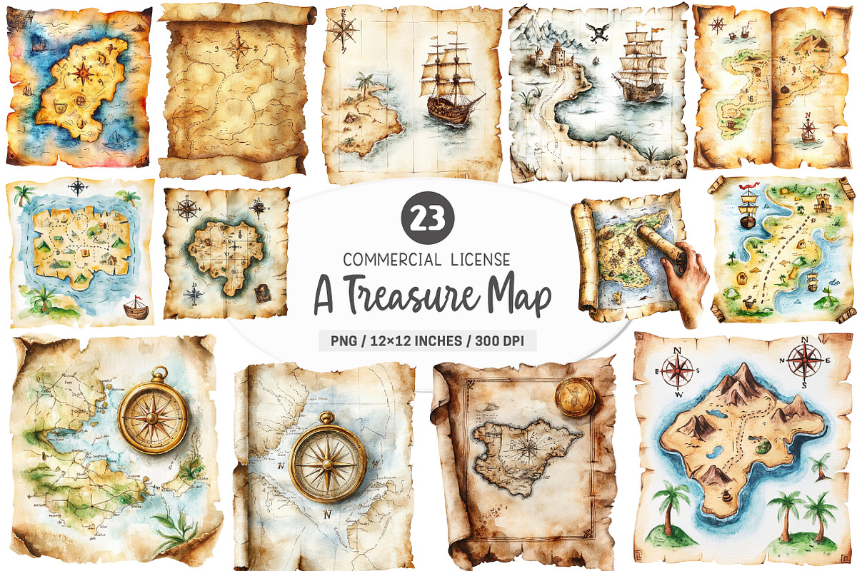 A Treasure Map Clipart PNG, an Illustration by SinaCreation (Photo 1 of 5)