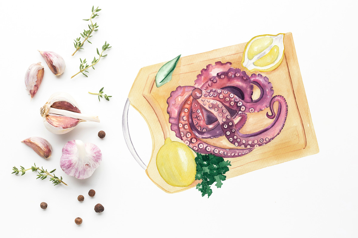 Watercolor seafood clipart, an Animal Illustration by Visual Animal (Photo 2 of 4)