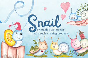 Family Of Snails Watercolor Bundle