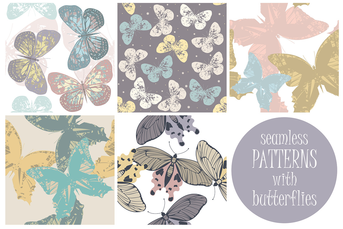 5 Seamless patterns with butterflies, a Pattern Graphic by Daria Maier (Photo 1 of 7)