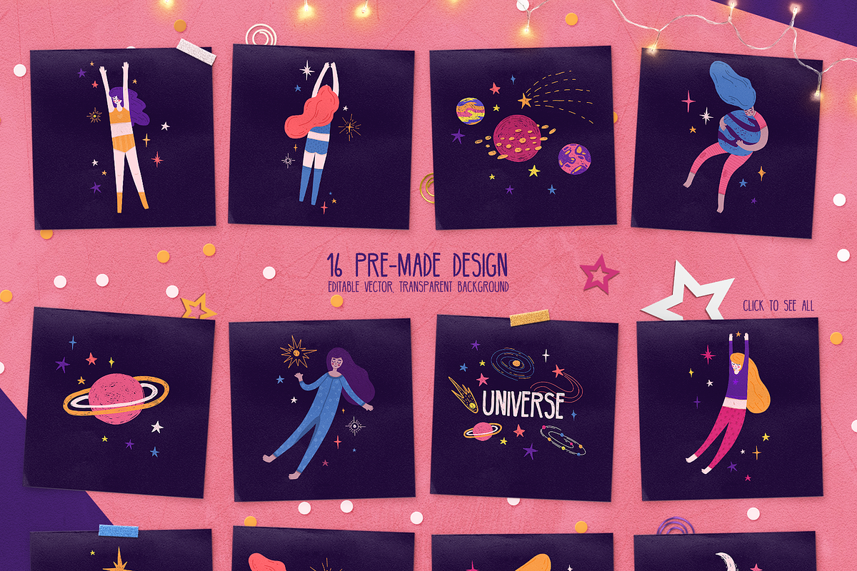 Space Girls set illustration, a Decorative Illustration by Uniyok (Photo 6 of 12)
