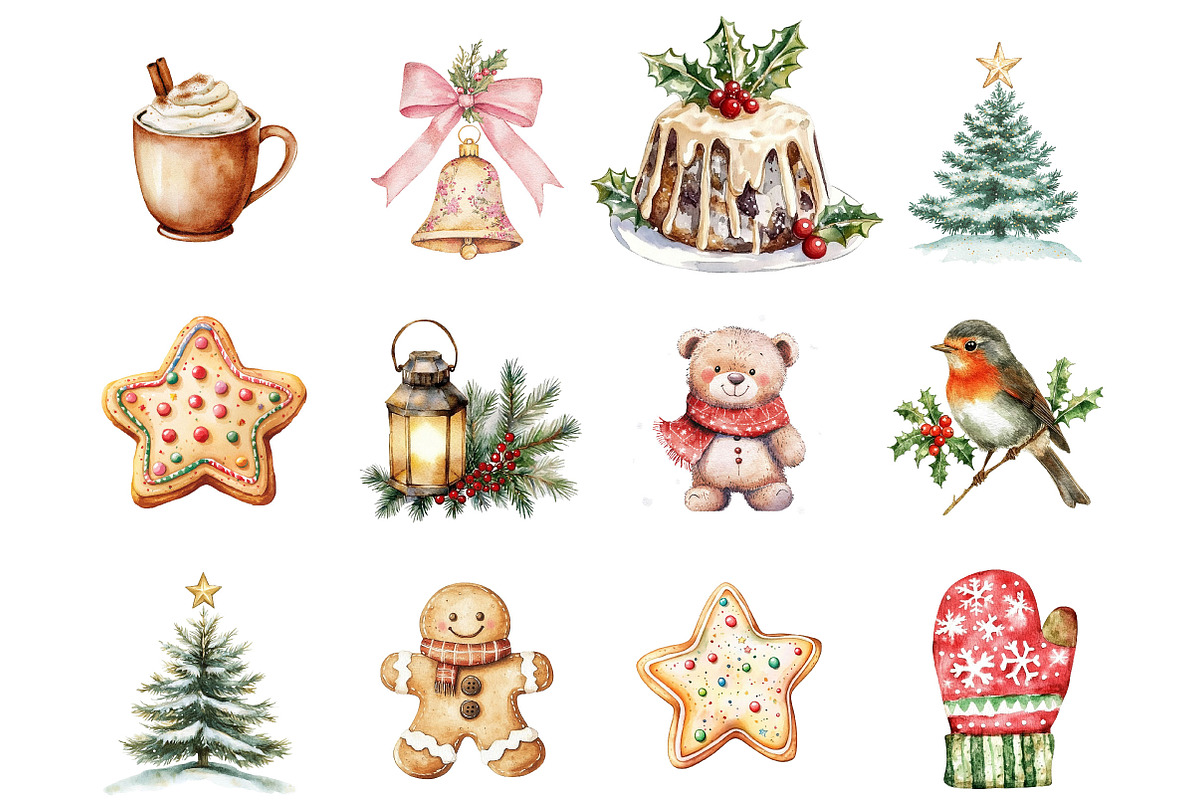 Watercolor Christmas Clipart PNG, a Seasonal Illustration by Designking (Photo 2 of 5)