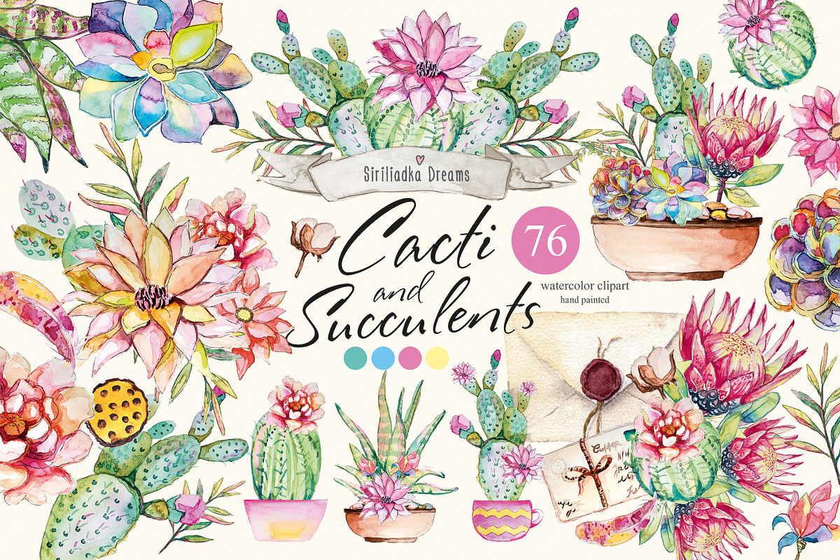 Watercolor cactus and succulents, a Decorative Illustration by Siriliadka Dreams (Photo 1 of 9)