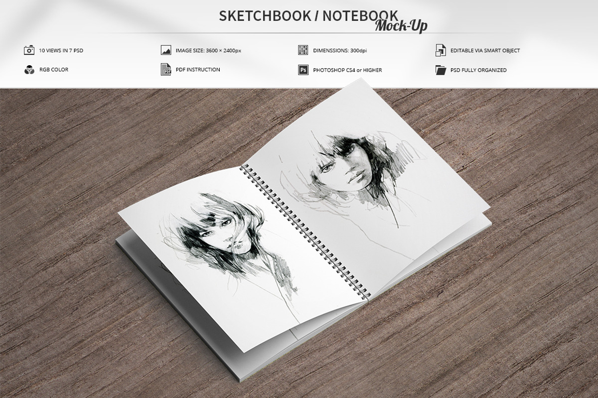 Sketchbook / Notebook Mock-Up, a Print Template by MassDream (Photo 1 of 13)