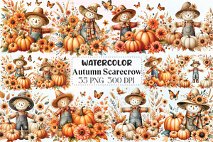 Autumn Fall Scarecrow Clipart, an Illustration by CraftArtStudio