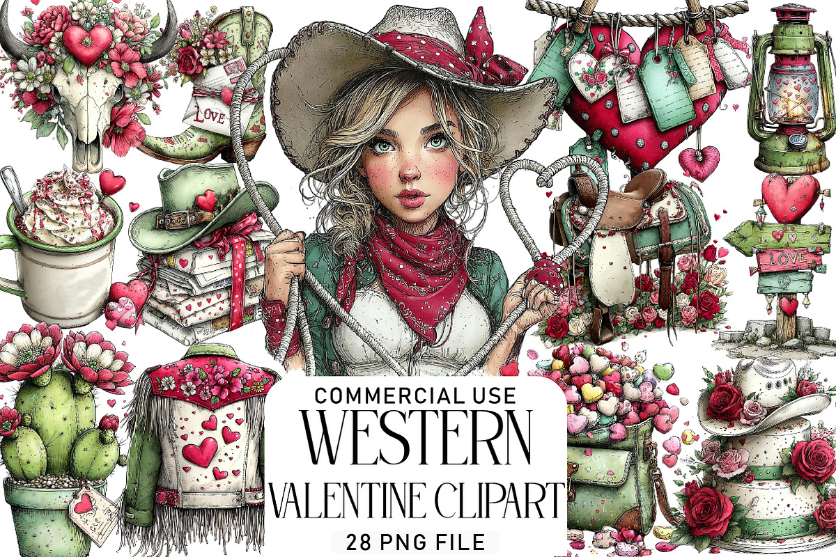 Western Valentine Clipart Bundle, an Illustration by Daily.Designs (Photo 1 of 7)