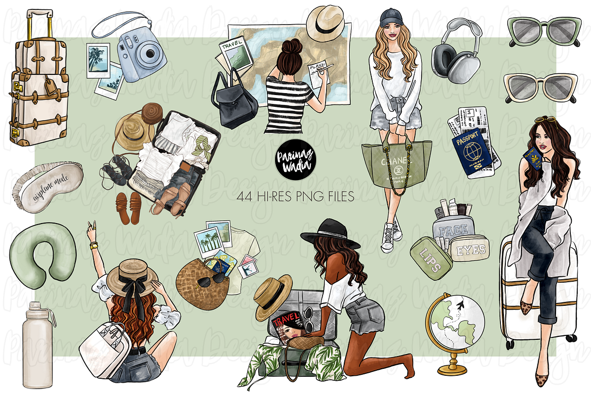Neutral travel girls clipart set png, a Person Illustration by Parinaz Wadia Design (Photo 2 of 10)