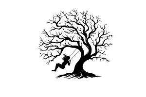 Girl riding on a tree swing, a Person Illustration by Nenahliadava Design