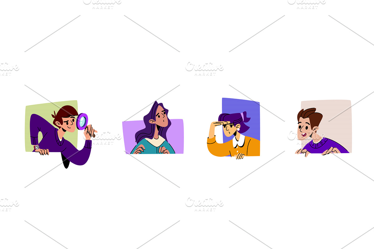 Curious people peeking set isolated, an Illustration by art PVP - market