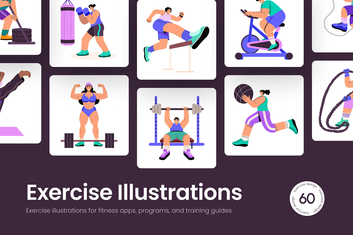Exercise Illustration Set, a Healthcare Illustration by Brickclay (Photo 1 of 9)