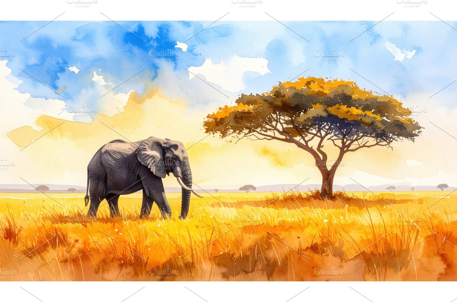 Elephant in golden savannah next to, an Animal Photo by Igor Tichonow