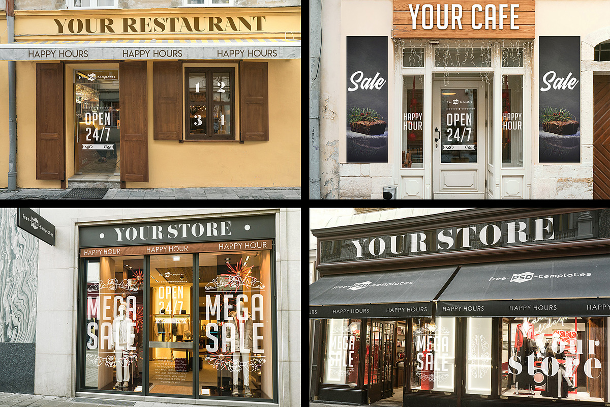15 Facades and StoreFrontsV2 MockUps, an Advertising Mockup by Free-PSD-Templates (Photo 5 of 7)