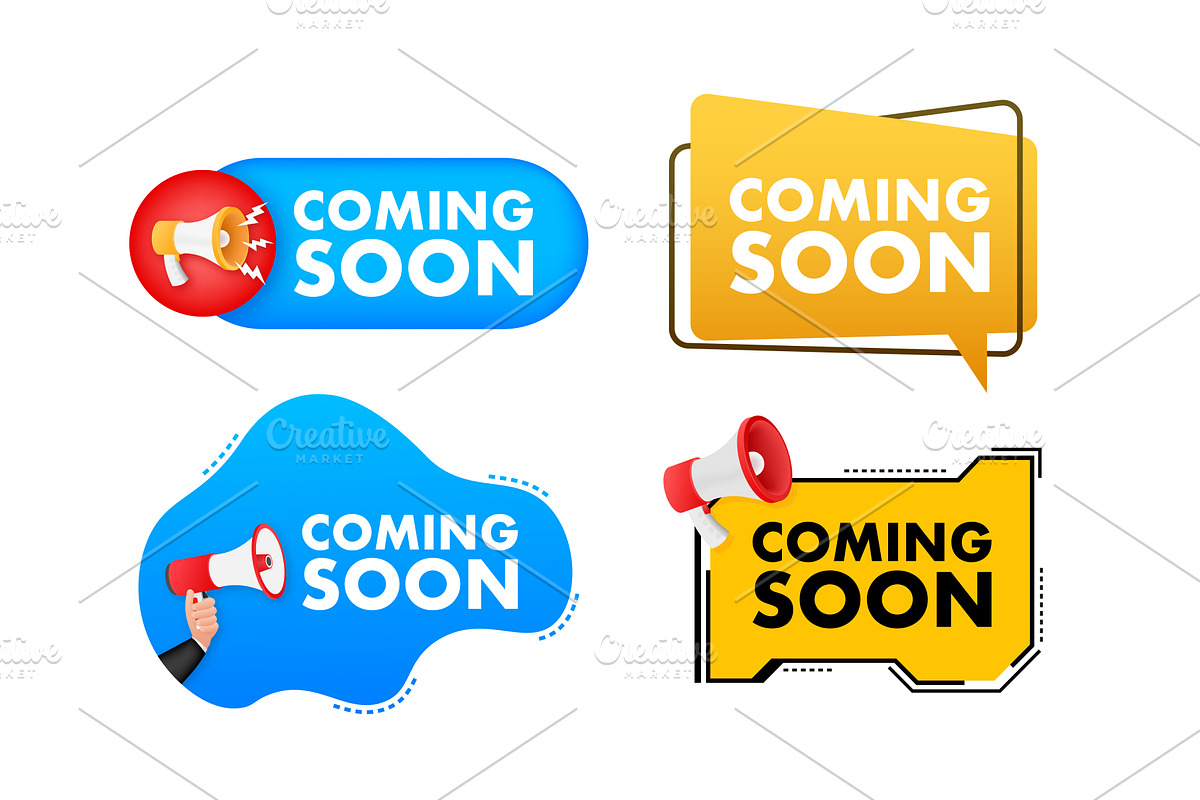 Megaphone label set with text coming, a Texture Graphic by DG-Market