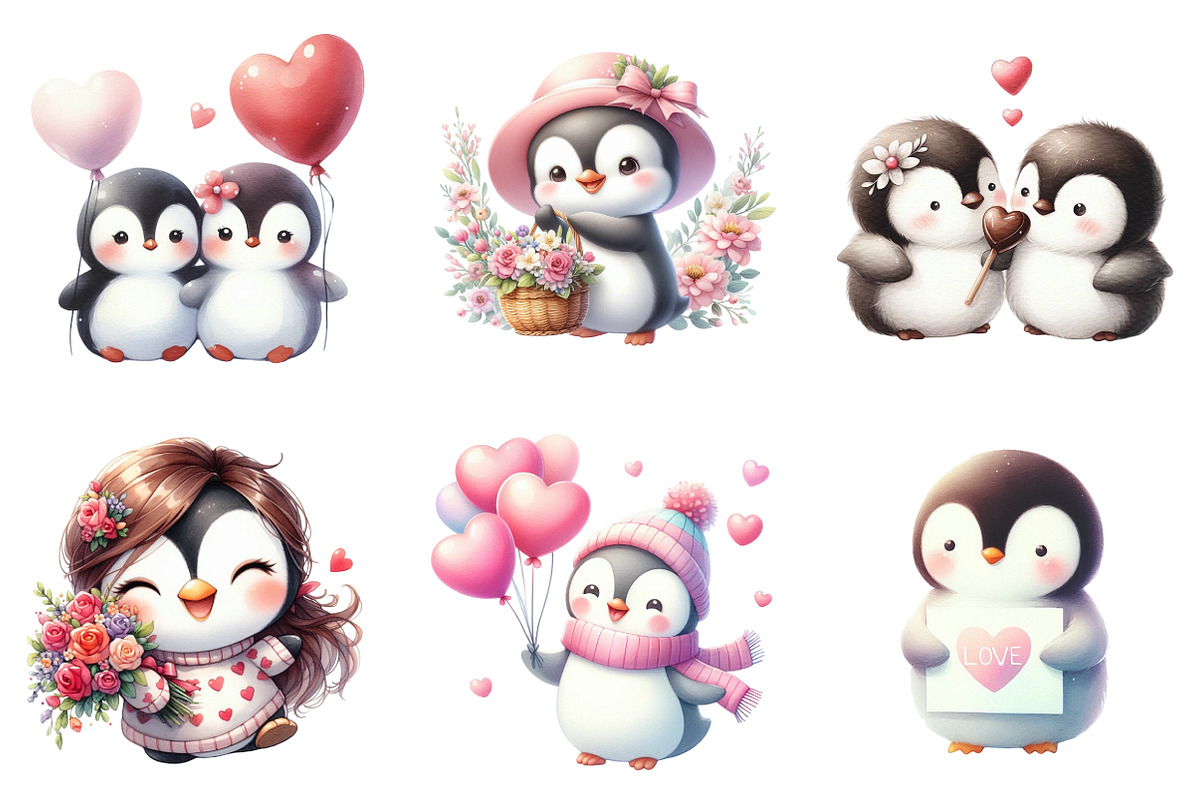 Penguin Valentine's Day Clipart, an Illustration by SinaCreation (Photo 3 of 11)