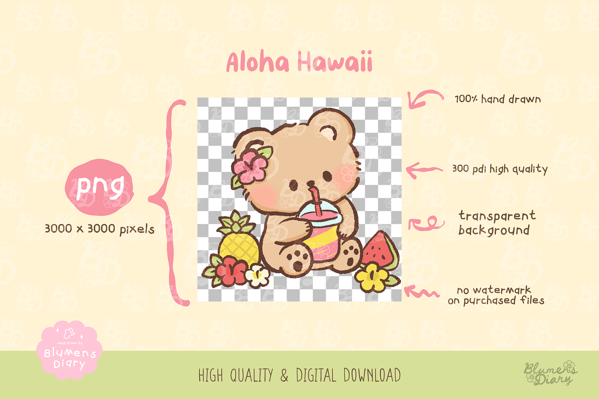 Aloha Hawaii Bear Clipart Collection, an Animal Illustration by Blumensdiary (Photo 3 of 6)