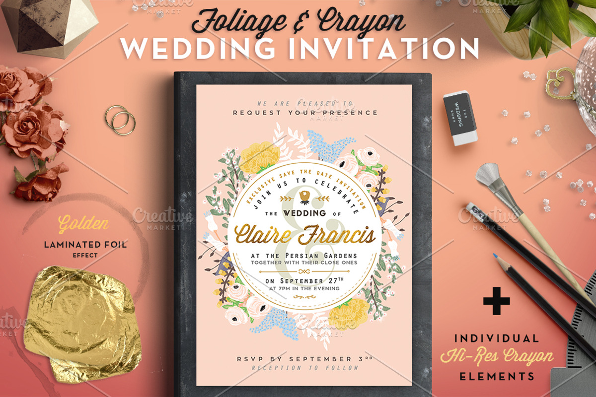 [-50%*] BUNDLE VI Foliage & Crayon, an Invitation Template by The Wedding Shop (Photo 3 of 8)