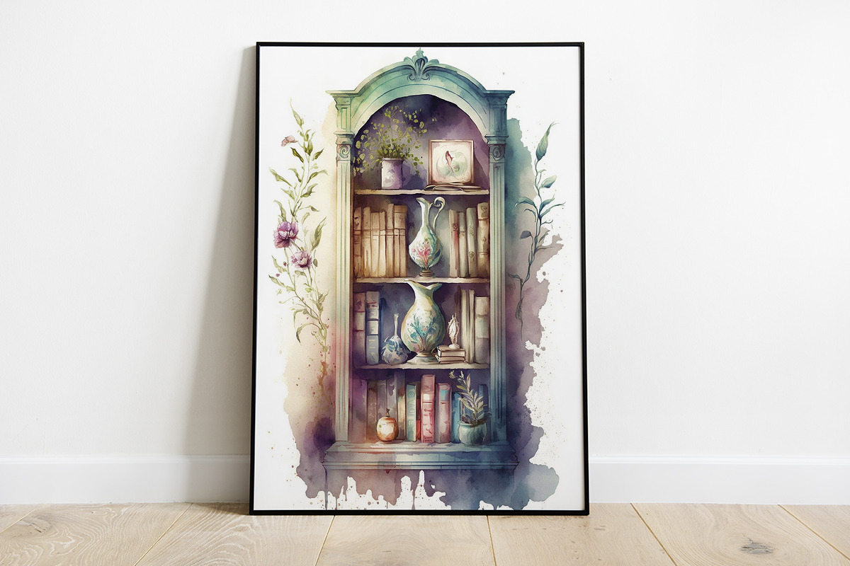Bookshelf Watercolor Wall Art, a Decorative Illustration by DigitalFad (Photo 2 of 2)