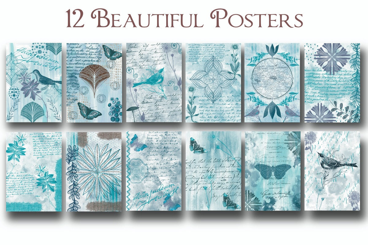 Vintage Blue Mixed Media A4 Posters, a Texture Illustration by Luna Y Mar (Photo 2 of 8)