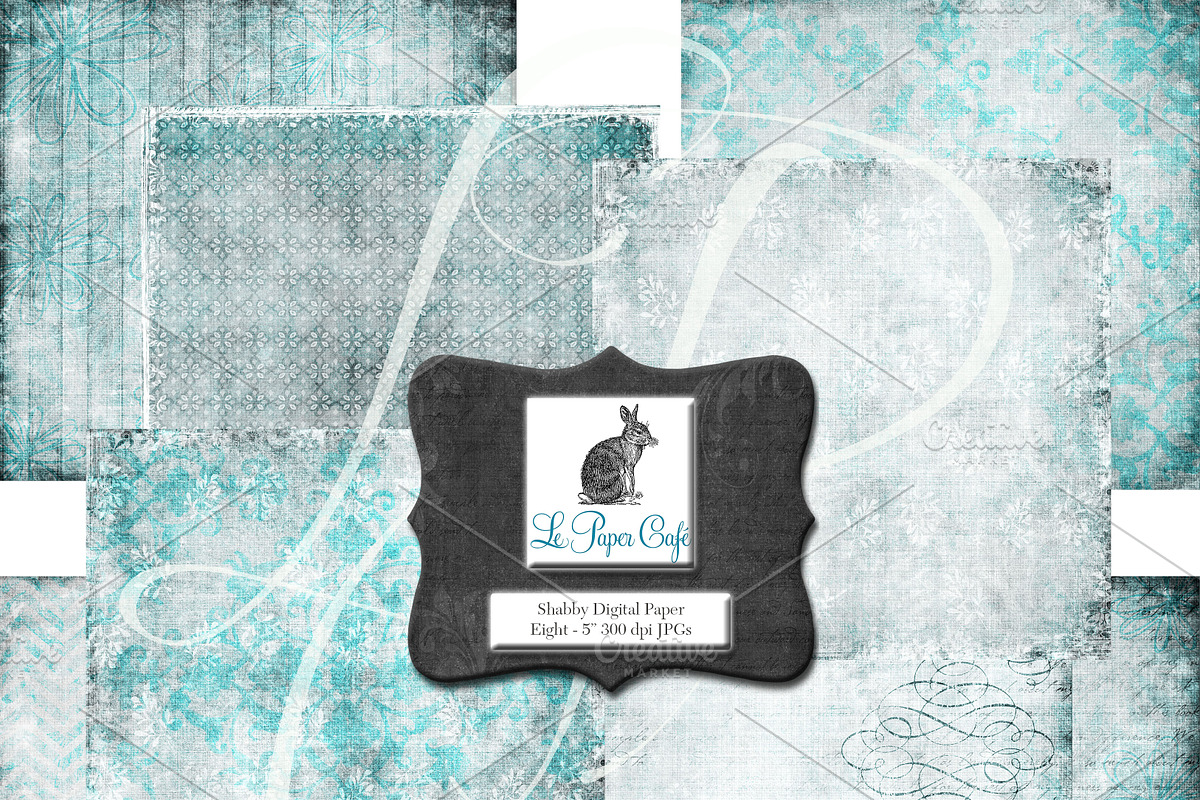Teal Background Digital Paper Set #1