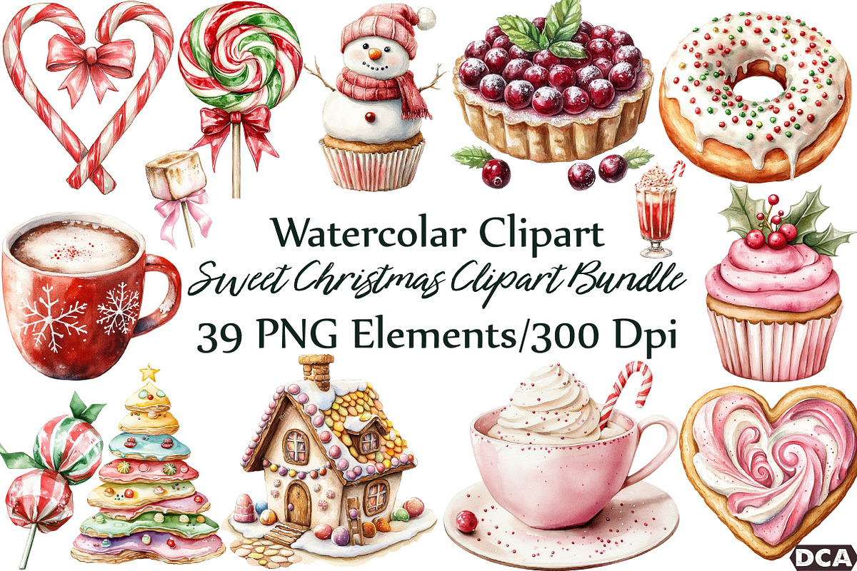 Sweet Christmas Clipart Bundle PNG, an Illustration by DreamCafeArt (Photo 1 of 7)