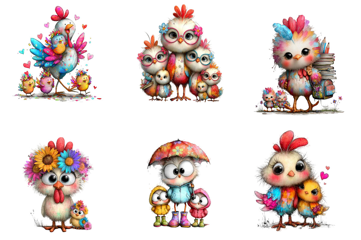 Farm Chicken Mama Baby Clipart, a Seasonal Illustration by CreationArt (Photo 2 of 7)