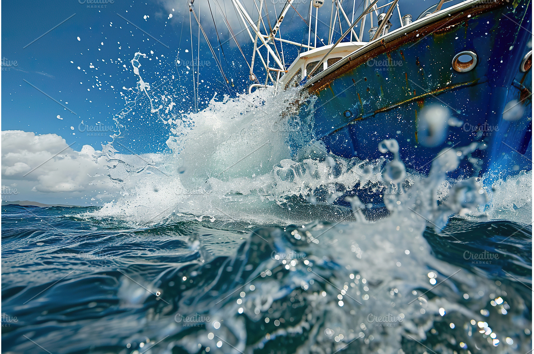 Dynamic Splash against Blue Boat in, a Nature Photo by Lermont51