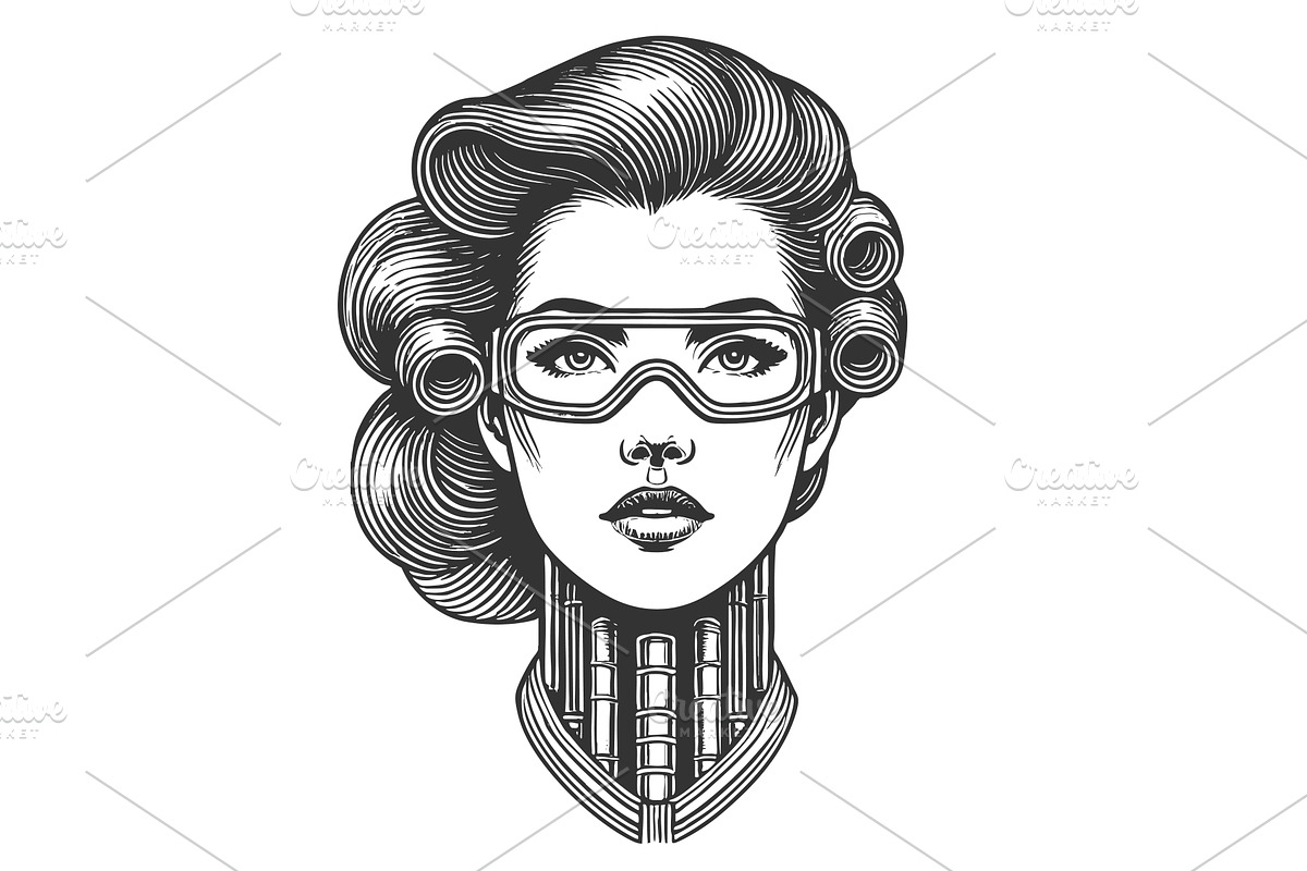 Futuristic Cyborg Woman with Tech, a Person Illustration by AlexArt