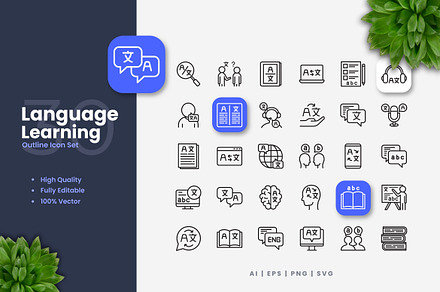 Language Learning Outline Icons