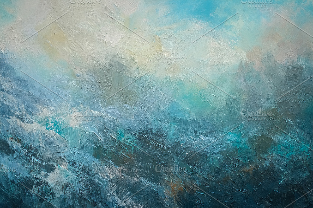 Abstract painting depicting an expressive seascape sky, ocean, a, a Decorative Illustration by Studio ANNA