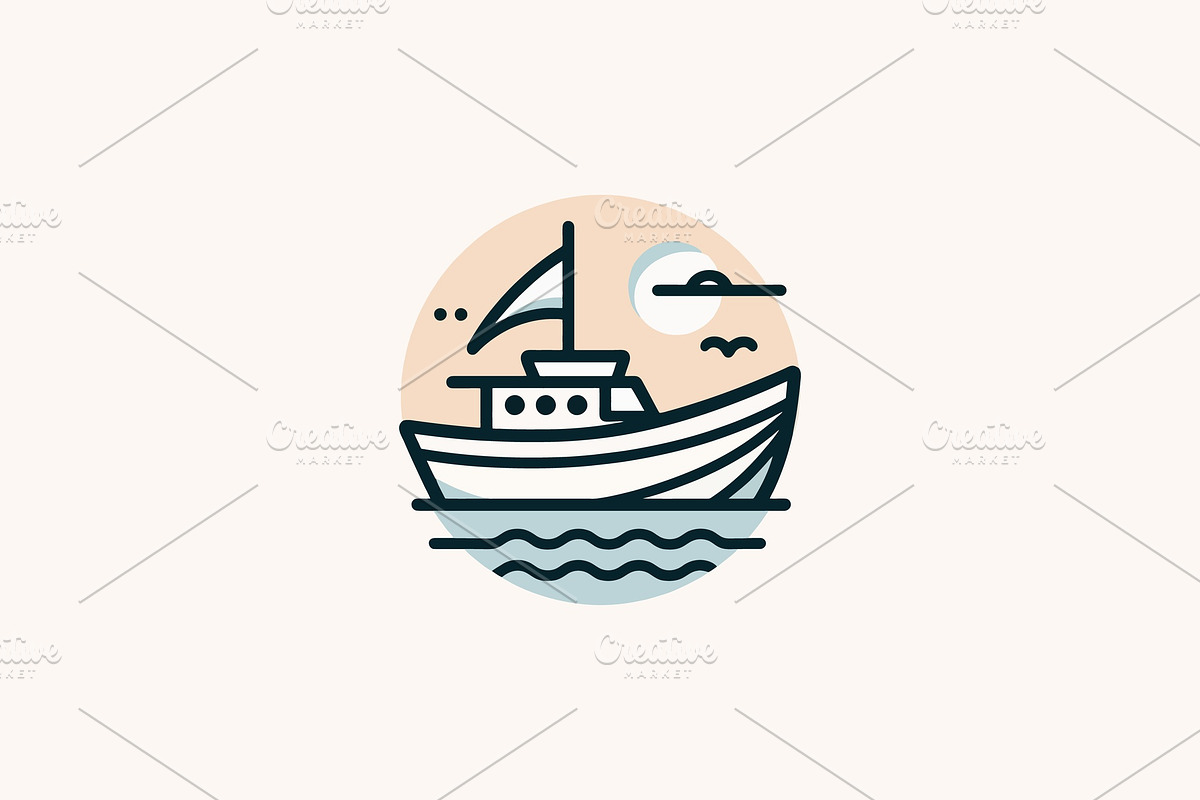 Nautical Boat Scene Graphic, a Branding & Logo Template by Vectorium Studio