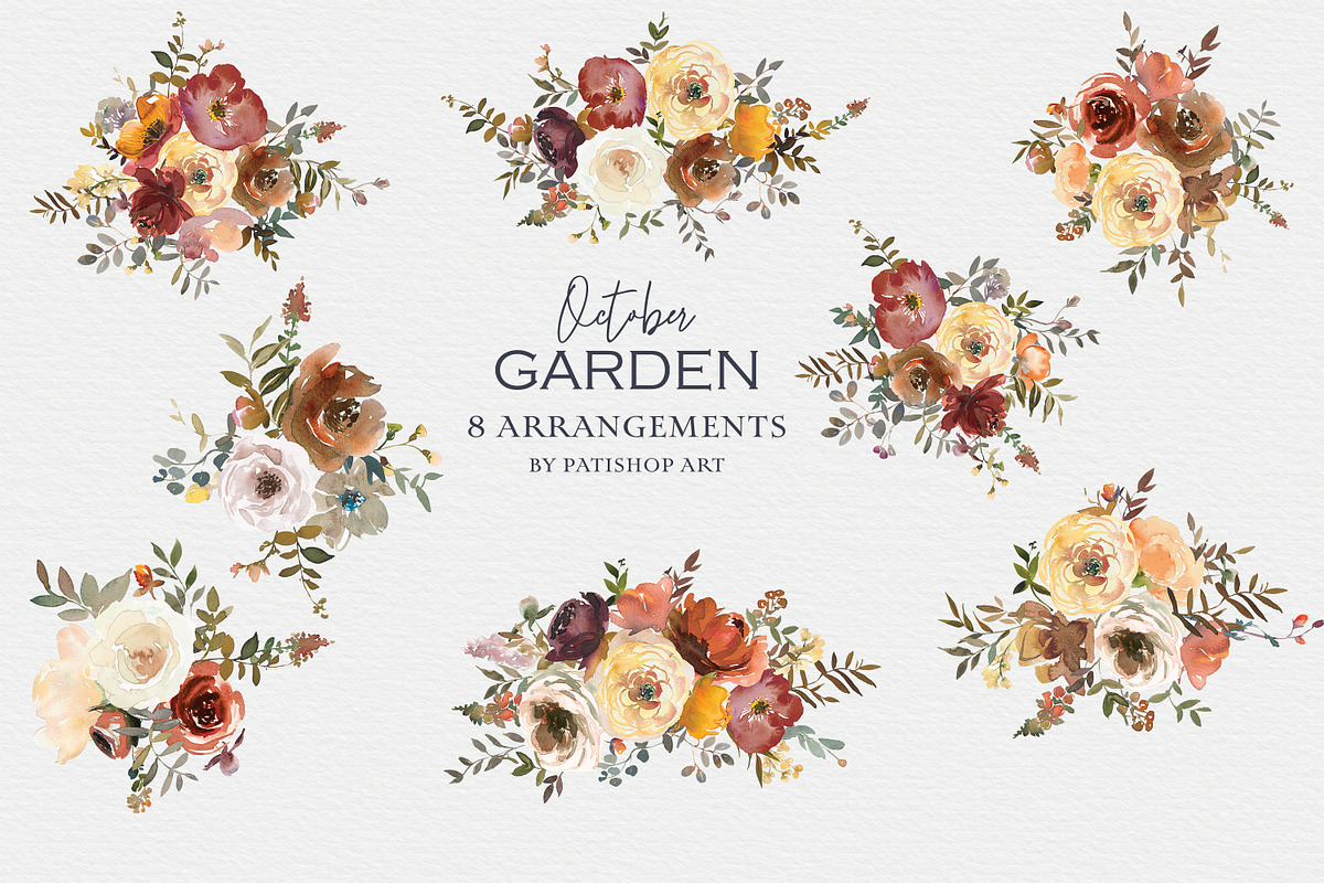 Fall Watercolor Floral Clipart Set, a Decorative Illustration by Patishop Art (Photo 5 of 17)