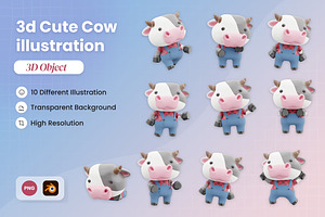 3D Cute Cow Illustration