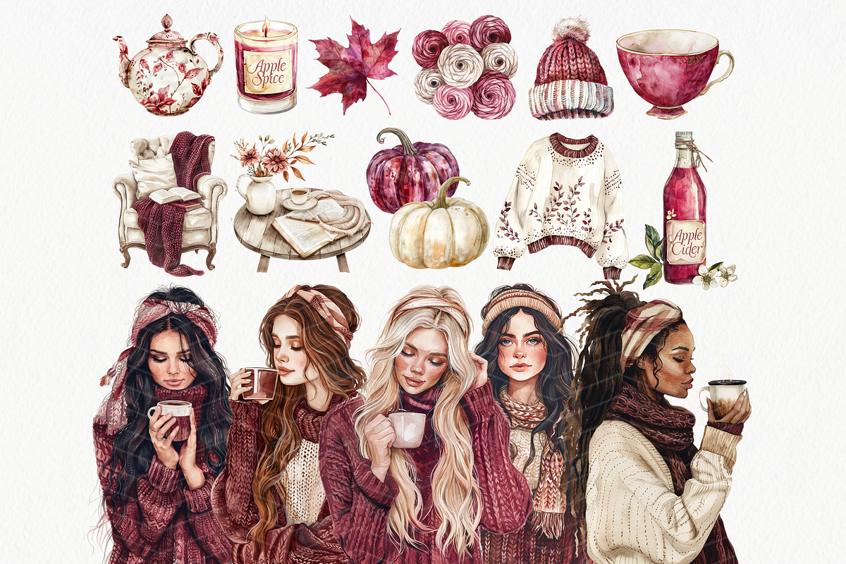 Burgundy Fall Clipart Bundle, a Seasonal Illustration by ClipArtCharm (Photo 6 of 6)