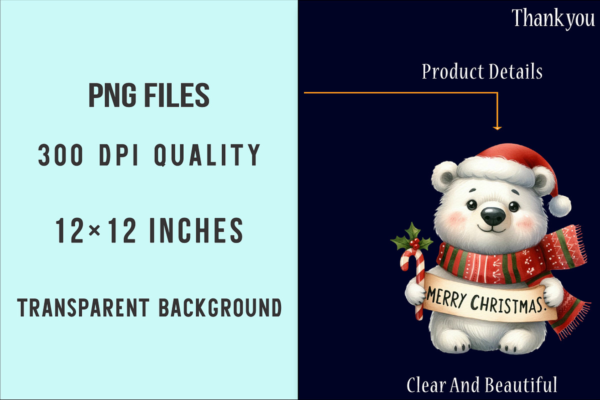 Christmas Polar Bear Clipart Bundle, an Illustration by SinaCreation (Photo 7 of 7)