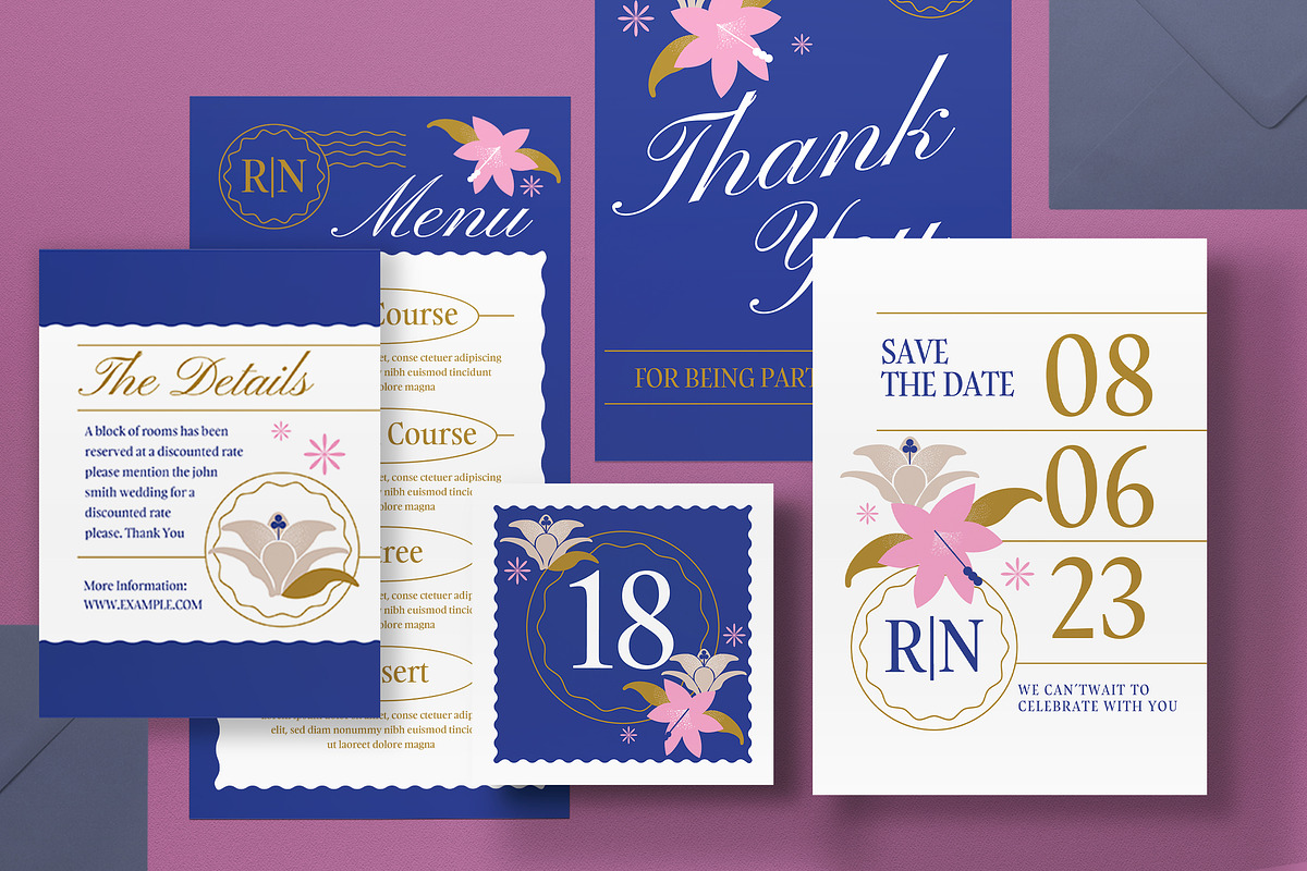 Blue Modern Wedding Invitation Set, an Invitation Template by graphicook (Photo 2 of 3)