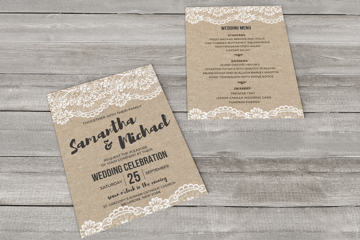 Burlap and Lace Wedding Invitations, an Invitation Template by Blush Roses Print (Photo 2 of 4)