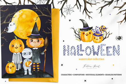 Halloween.Cute watercolor collection