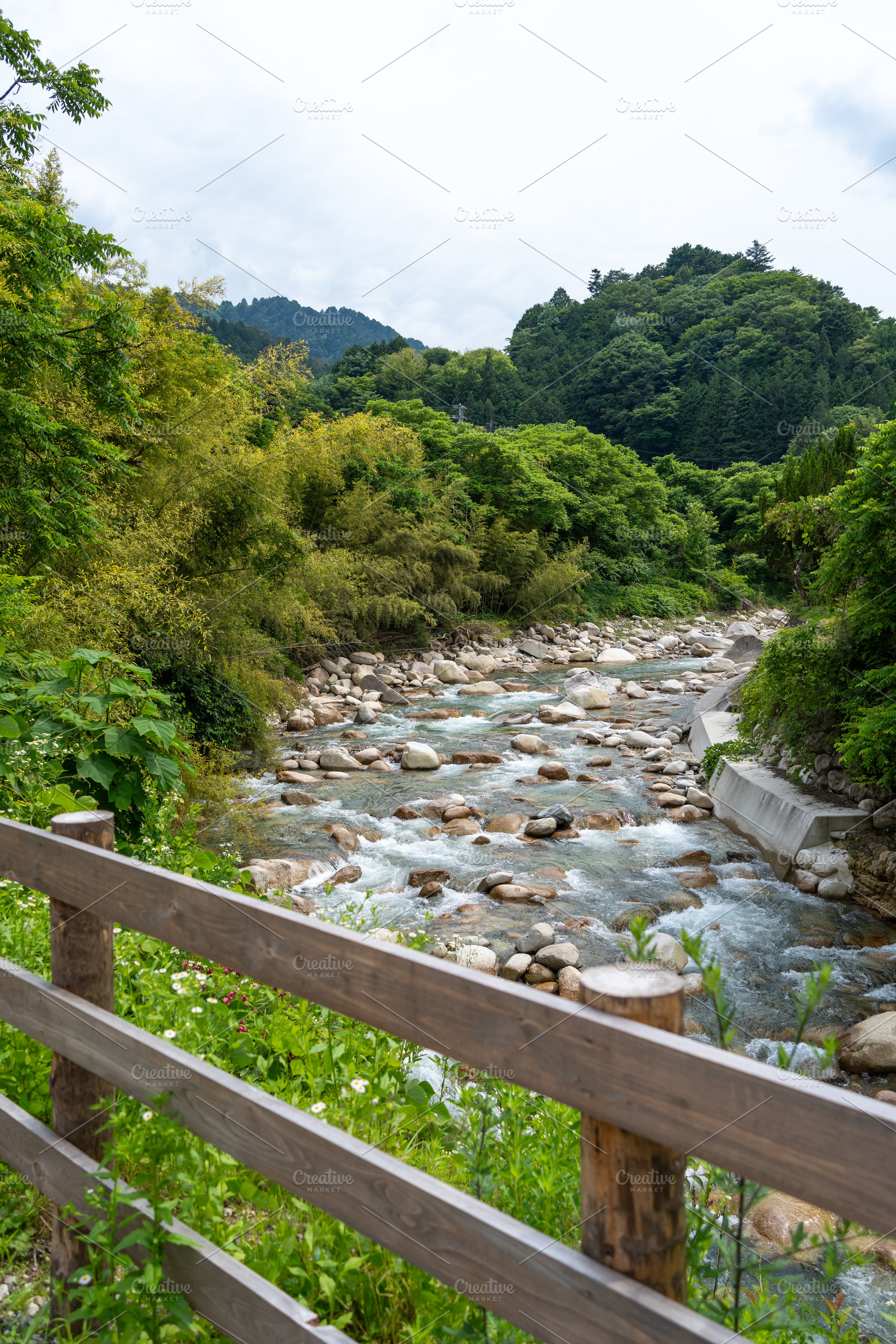 Bridge over the river on Nakasendo trail, Japan, a Nature Photo by GoodGoods