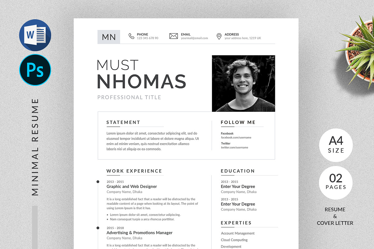 Modern Resume Template CV, a Resume Template by Pixelpick (Photo 1 of 6)