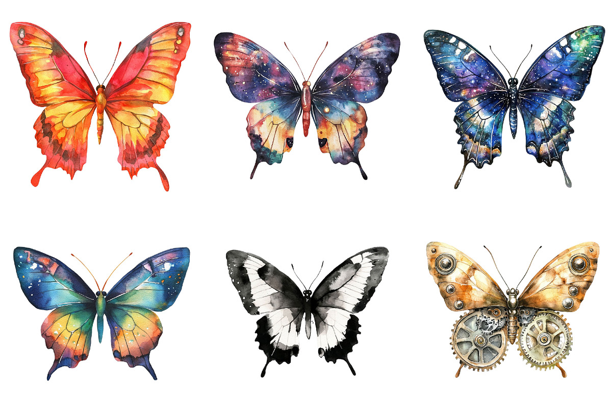 Colorful Butterflies Watercolor Set, an Illustration by Pixels.Craft (Photo 4 of 11)