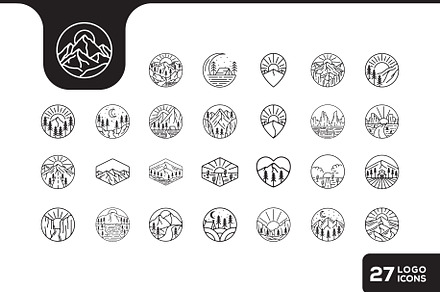 mountain line vintage badge icon, an Outline Icon by devastd