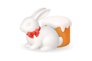Easter bunny with red bow and, an Object Illustration by GraphiShop